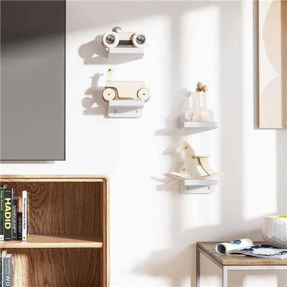 Small Floating Shelves Wall Mounted, 4 Inch Wood Shelf  Set of 4 (Washed White) - Picture 5 of 5